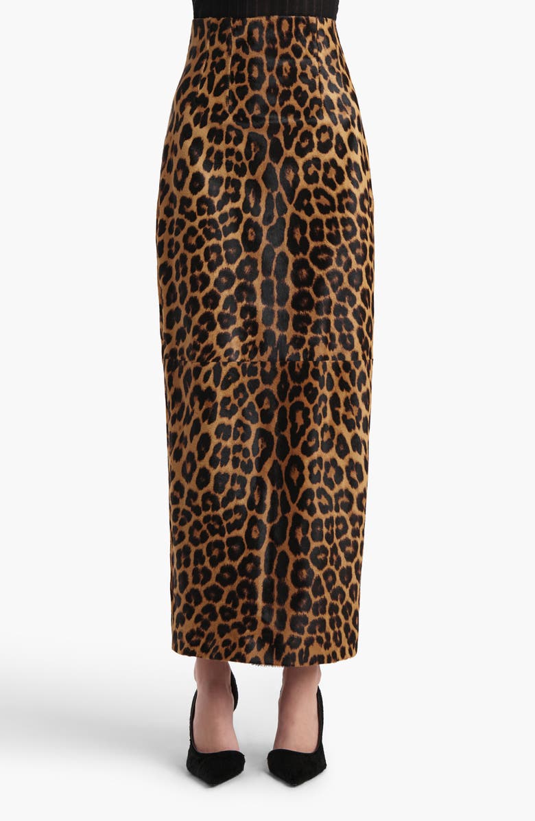 Khaite Loxley Leopard Print Genuine Calf Hair Pencil Skirt, Main, color, Leopard