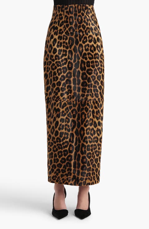 Loxley Leopard Print Genuine Calf Hair Pencil Skirt