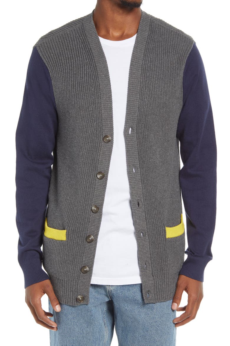 Colorblock Varsity Cardigan, Main, color, GREY- NAVY COLOR BLOCK