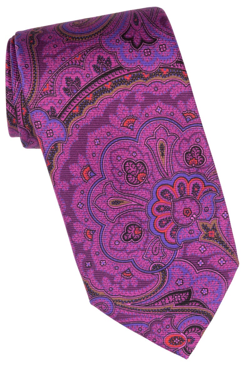 Cosimo - Extra Long Printed Silk Tie for Men, Alternate, color, Magenta