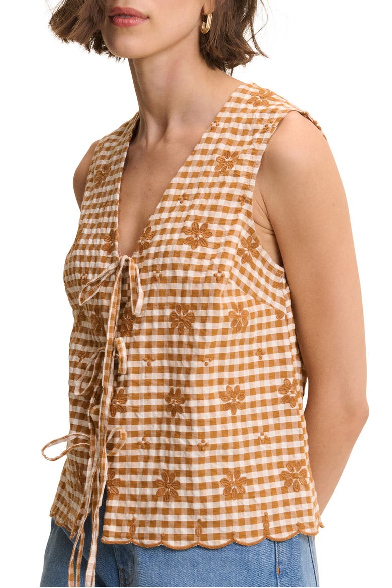 Tessa Embroidered Tie Front Vest, Alternate, color, ORANGE