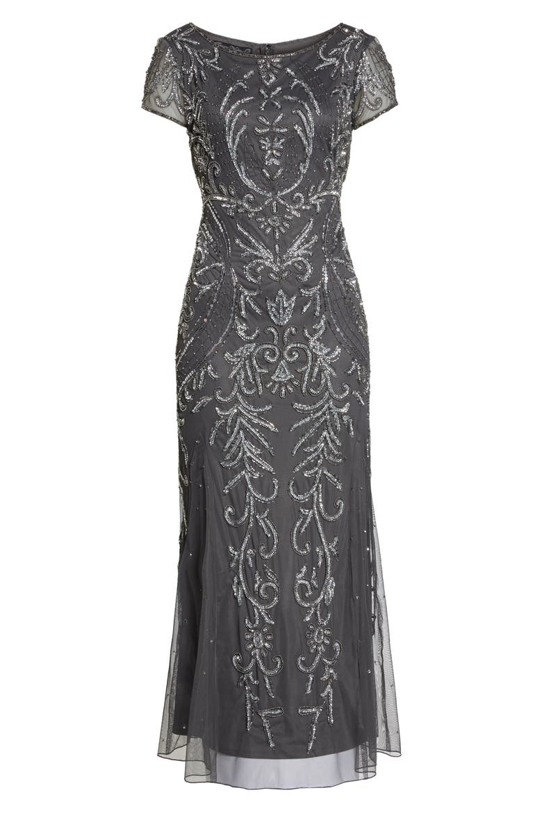 Embellished Mesh Gown, Alternate, color, SMOKE