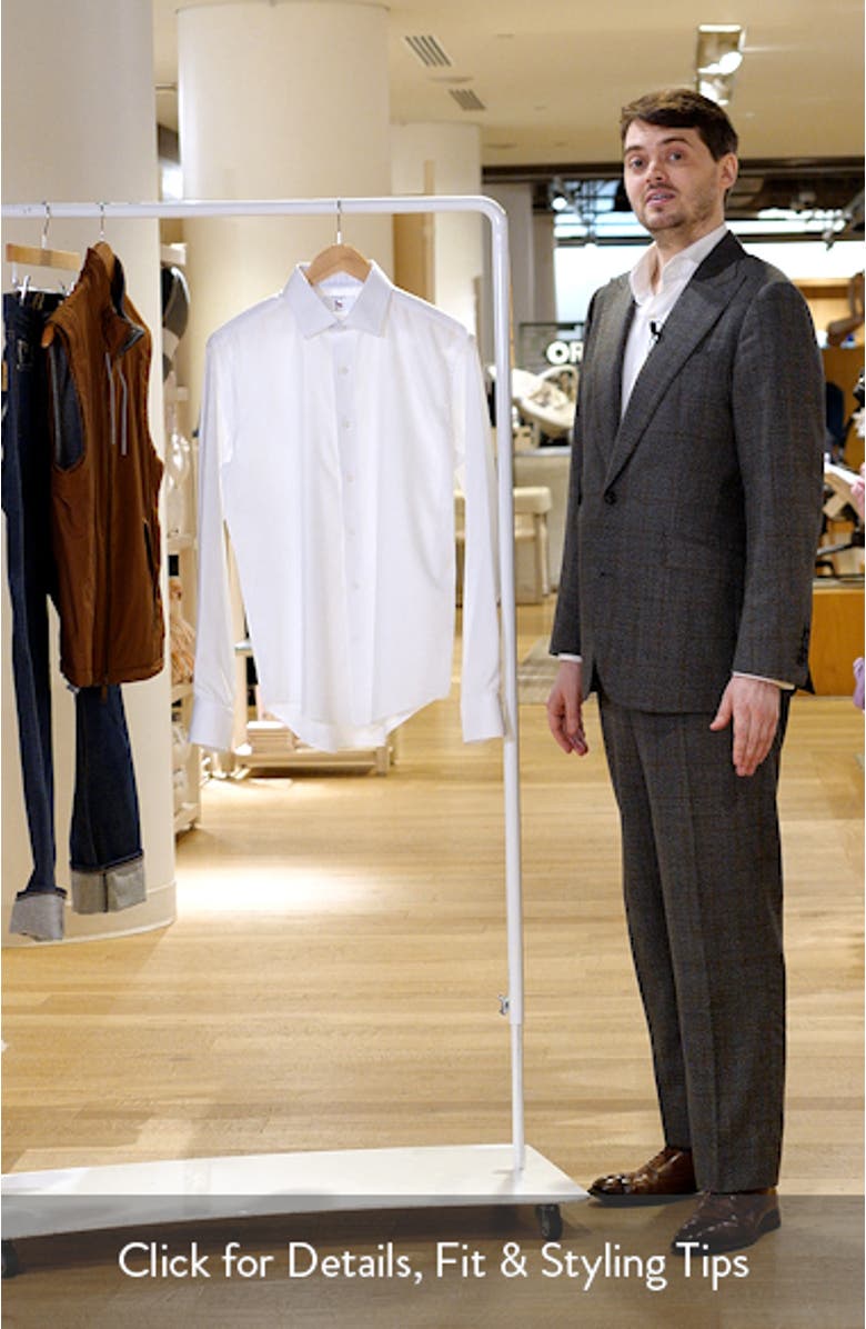 Trim Fit Diamond Textured White Cotton Dress Shirt, sales video thumbnail