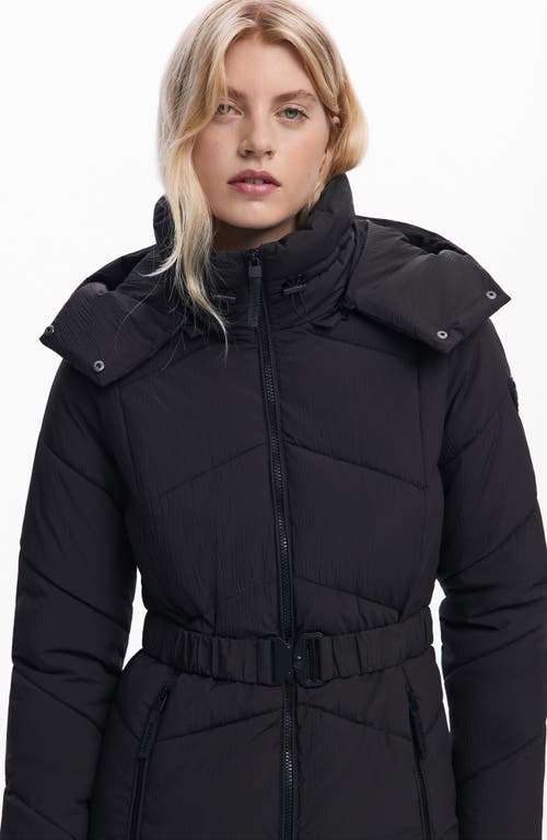Desigual Quilted Puffer Coat With Removable Hood In Black