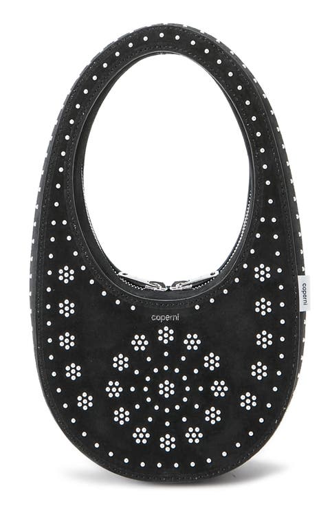 Mini Swipe Crystal Studded Leather Top Handle Bag