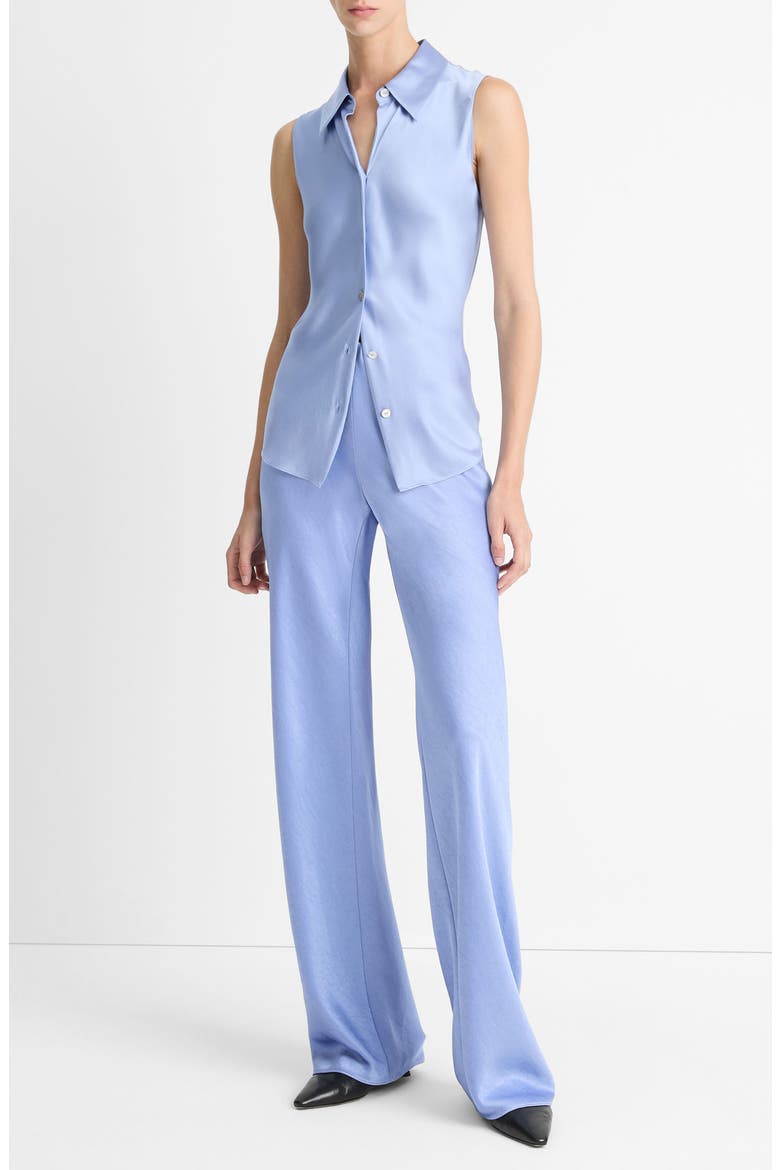 Silk Button-Up Blouse, Alternate, color, PACIFIC OPAL