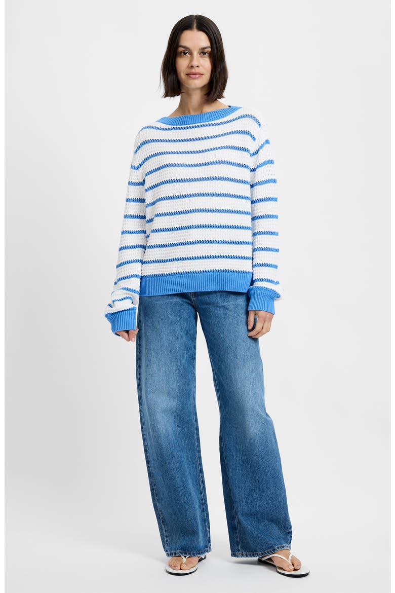 Stripe Open Stitch Cotton Sweater, Alternate, color, 10-SUMMER WHITE-BLUE HY