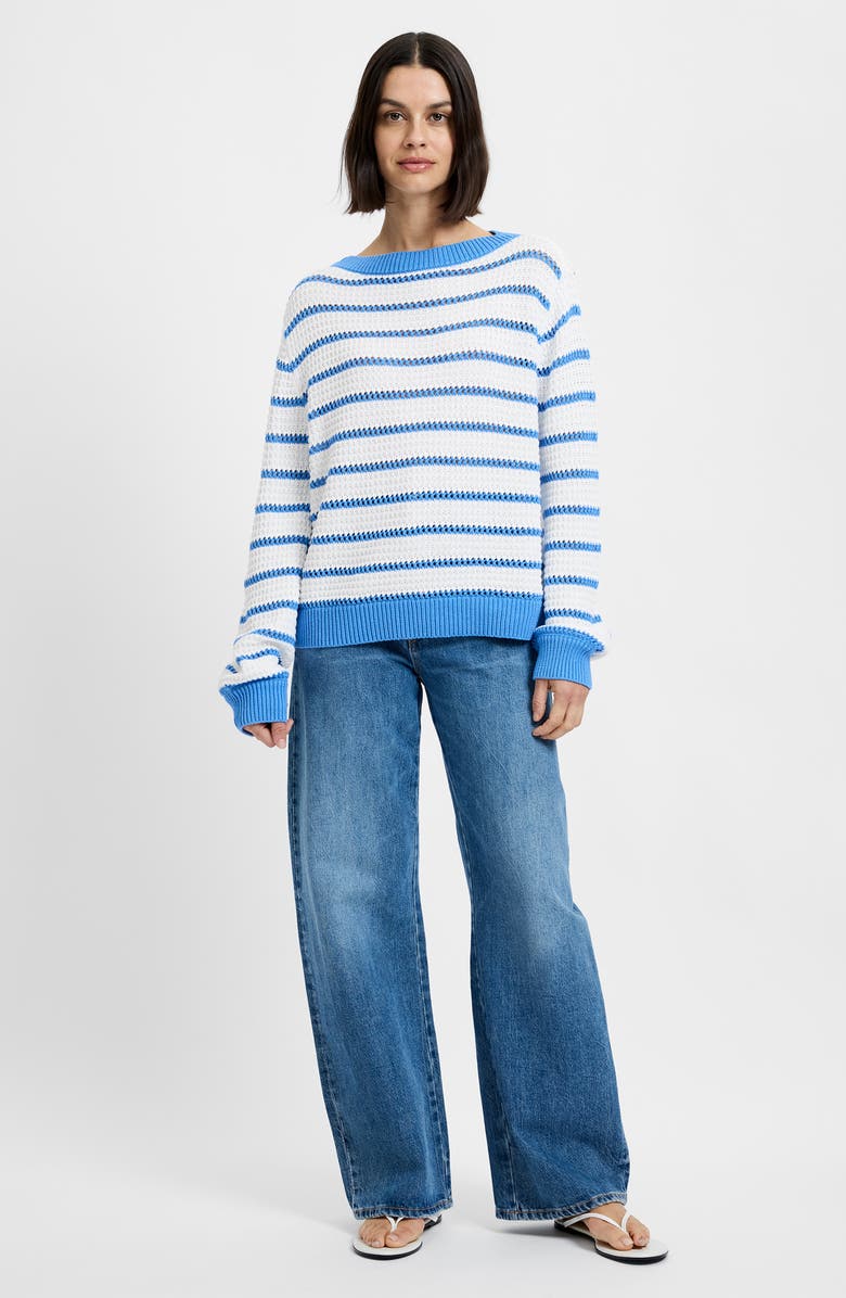French Connection Stripe Open Stitch Cotton Sweater, Alternate, color, 10-Summer White-Blue Hy