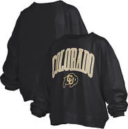 PRESSBOX Women's Pressbox Black Colorado Buffaloes Janise Arch Over Logo Waist Length Oversized Pullover Sweatshirt