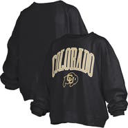 PRESSBOX Women's Pressbox Black Colorado Buffaloes Janise Arch Over Logo Waist Length Oversized Pullover Sweatshirt