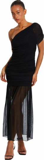 QUIZ Mesh One Shoulder Drop Waist Maxi Dress | Nordstrom