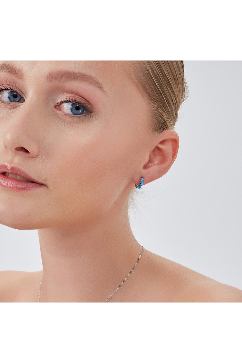 Beaded Blue Opal Huggie Hoop Earrings, Alternate, color, Silver