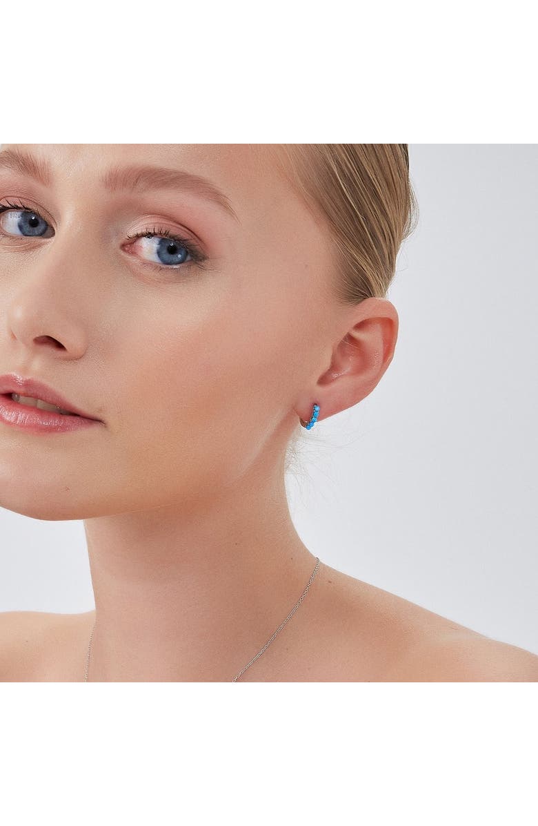 Spero London Beaded Blue Opal Huggie Hoop Earrings, Alternate, color, Silver