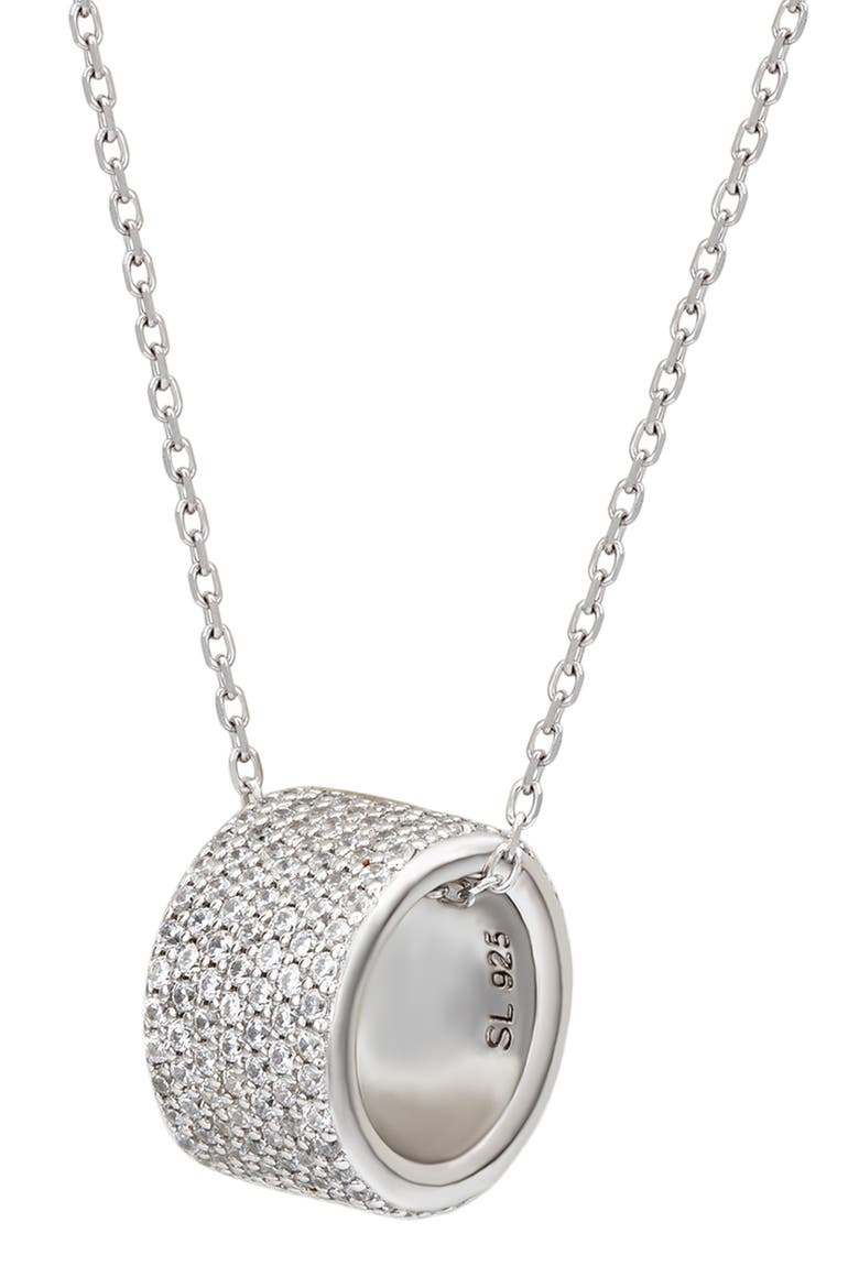 14K Rose Gold Plated Sterling Silver Pavé Cubic Zirconia Circle Pendant Necklace, Main, color, WHITE