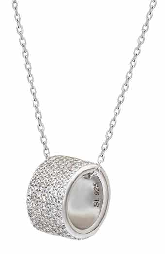 14K Rose Gold Plated Sterling Silver Pavé Cubic Zirconia Circle Pendant Necklace