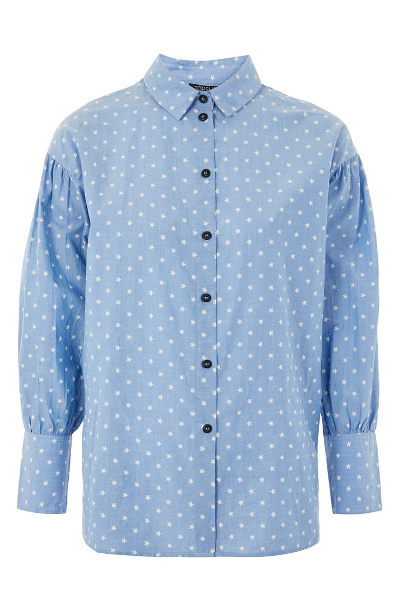 Topshop Star Print Chambray Shirt, Alternate, color, Blue Multi