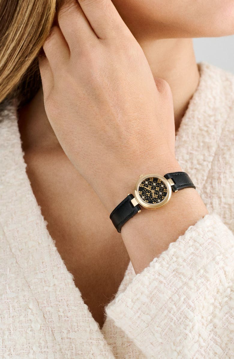 Ted Baker Jolyye Leather Strap Watch, 24mm, Alternate, color, Black