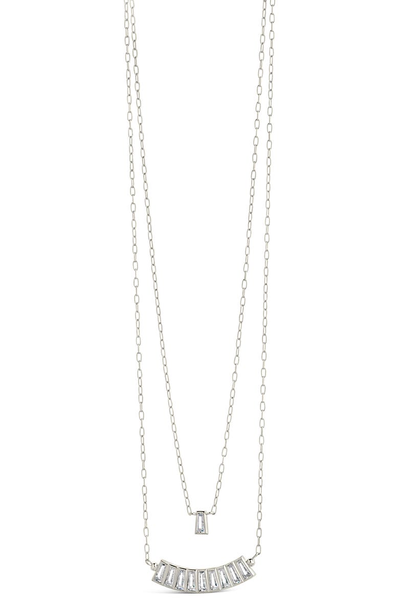 Sterling Forever Lillian Cubic Zirconia Charm Layered Necklace, Main, color, Silver