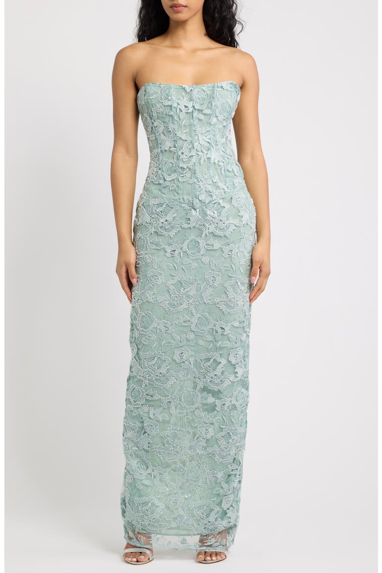 Anisa Hand Beaded Strapless Maxi Dress, Main, color, JADE