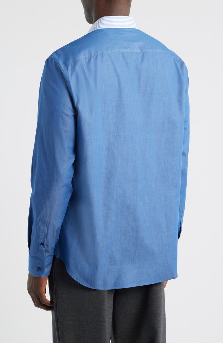Emporio Armani Blue Cotton Button-Up Shirt with Pinstripe Collar, Alternate, color, Solid Bright Blue