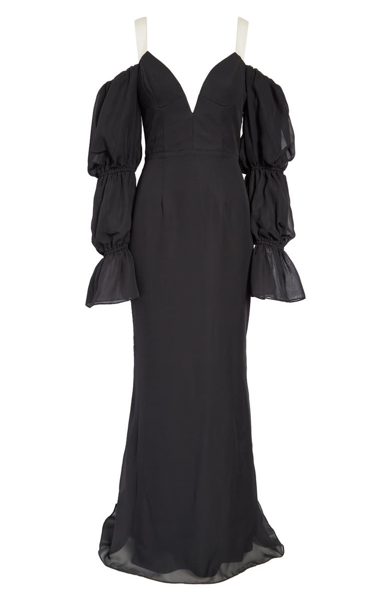 Katie May Estella Tiered Long Sleeve Strapless Mermaid Gown, Alternate, color, 