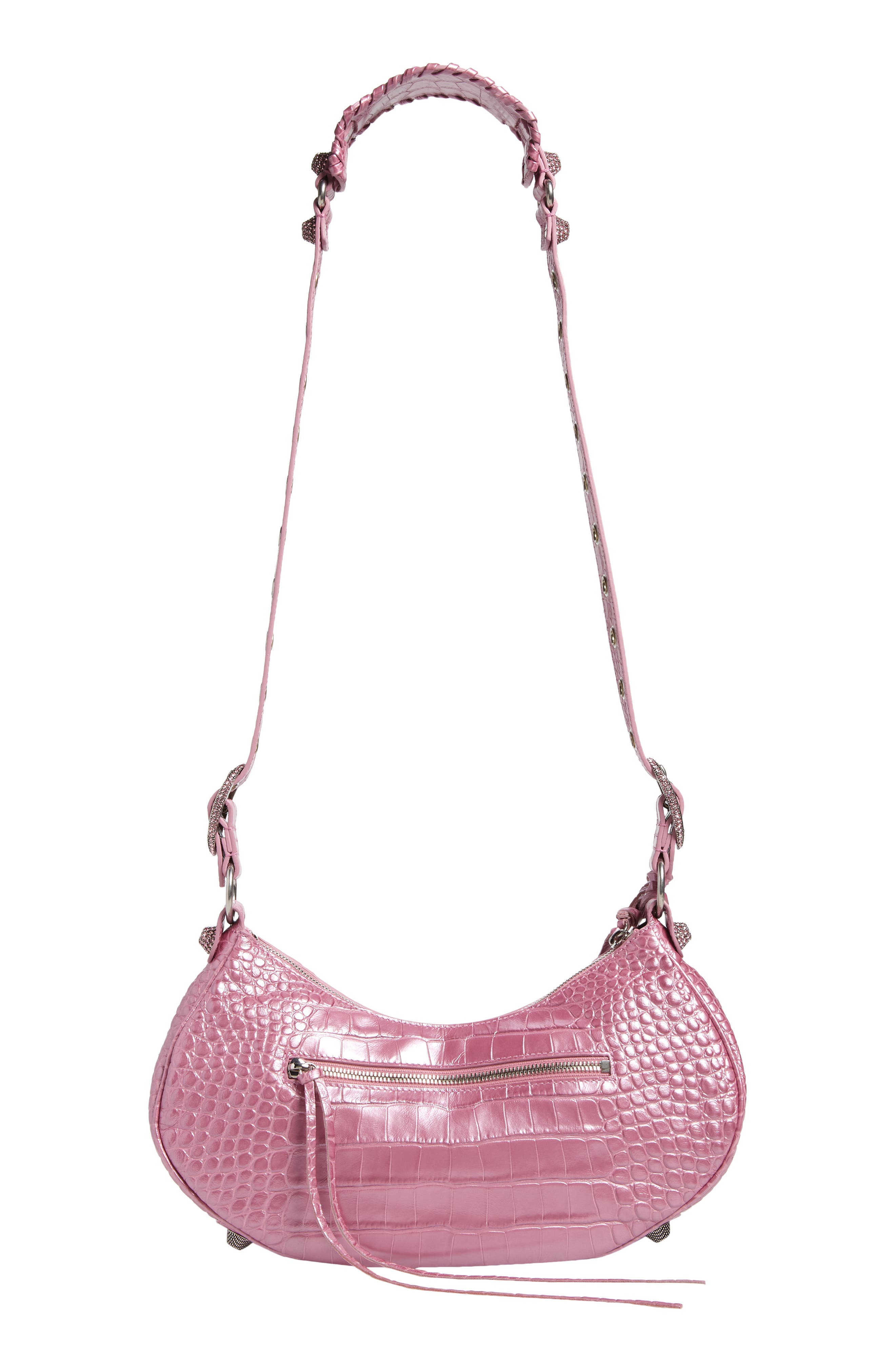 Balenciaga Le Cagole Metallic Croc Embossed Leather Shoulder Bag, Alternate, color, 