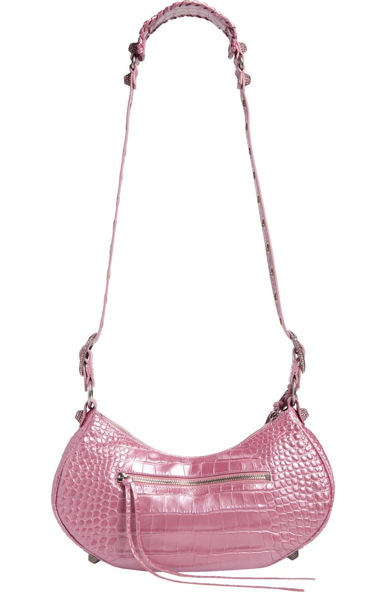 Balenciaga Le Cagole Metallic Croc Embossed Leather Shoulder Bag, Alternate, color,