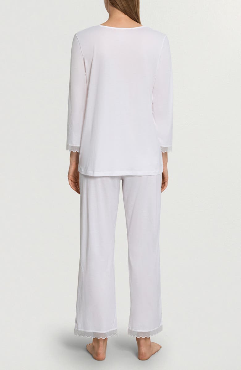 Hanro Inaya Tulle Trim Cotton Pajamas, Alternate, color, White