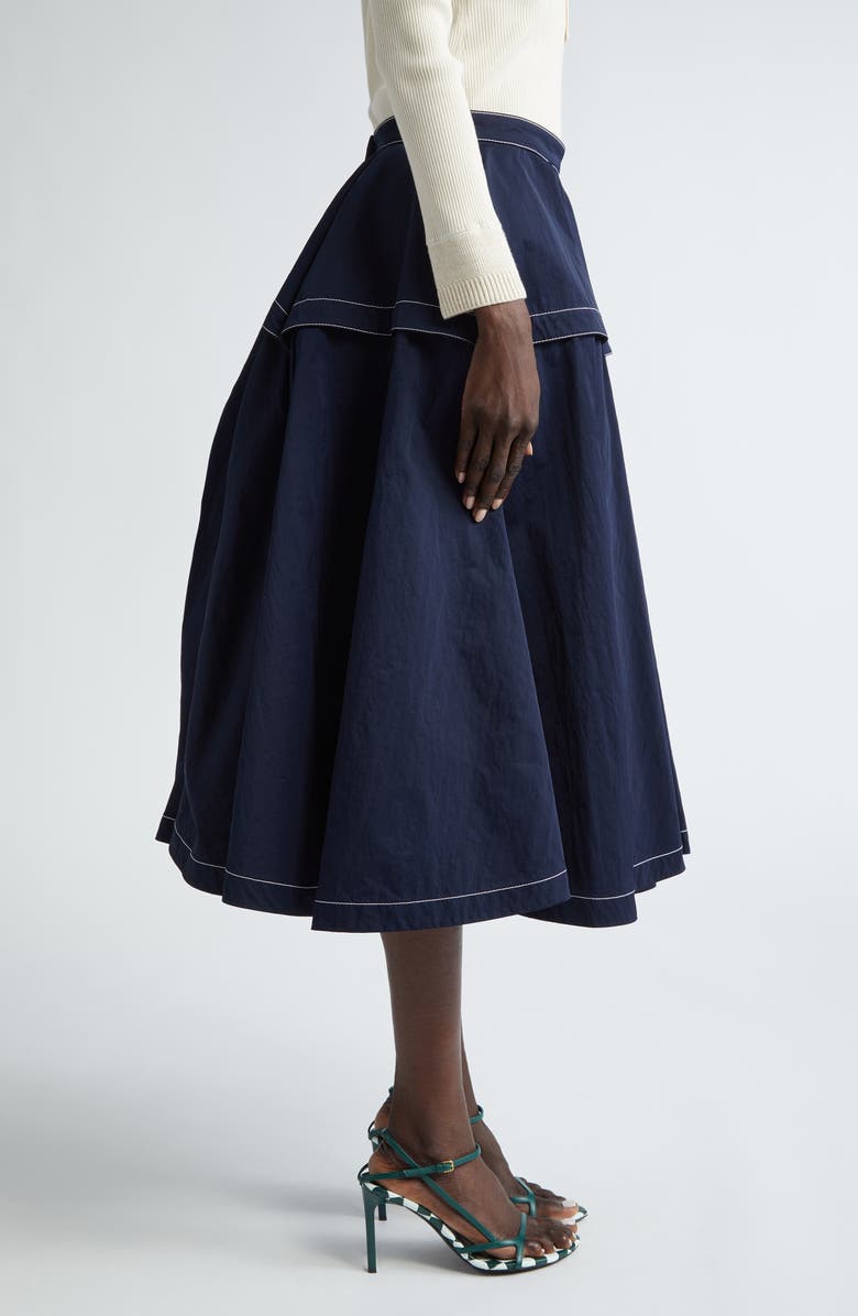 Bottega Veneta Topstitched Nylon Midi Skirt, Alternate, color, 