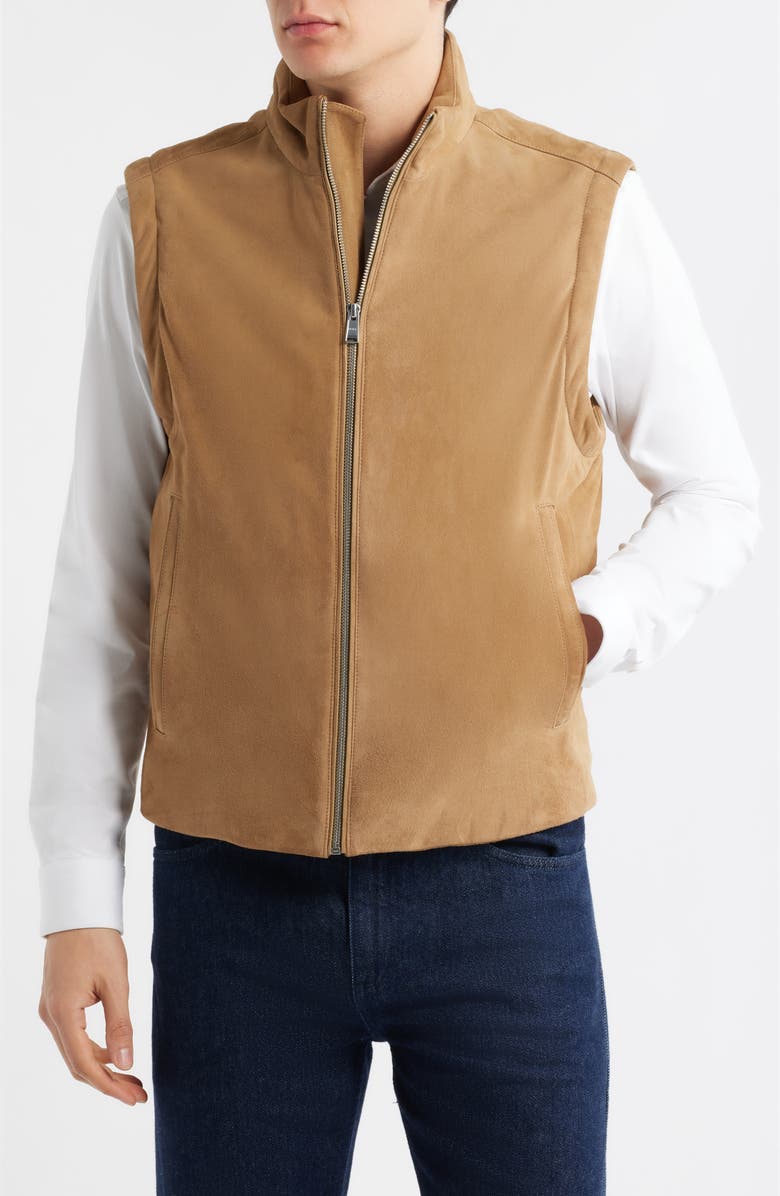 BOSS Marens Leather Vest, Alternate, color, Open Beige