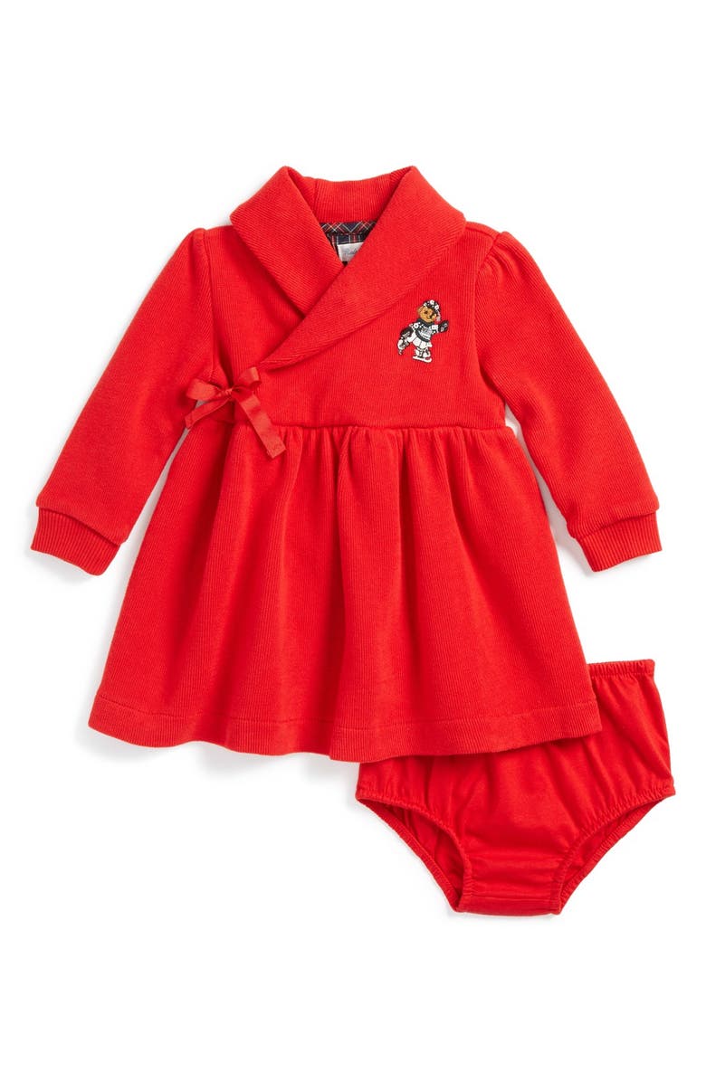 Ralph Lauren Knit Shawl Collar Dress & Bloomers, Main, color, 