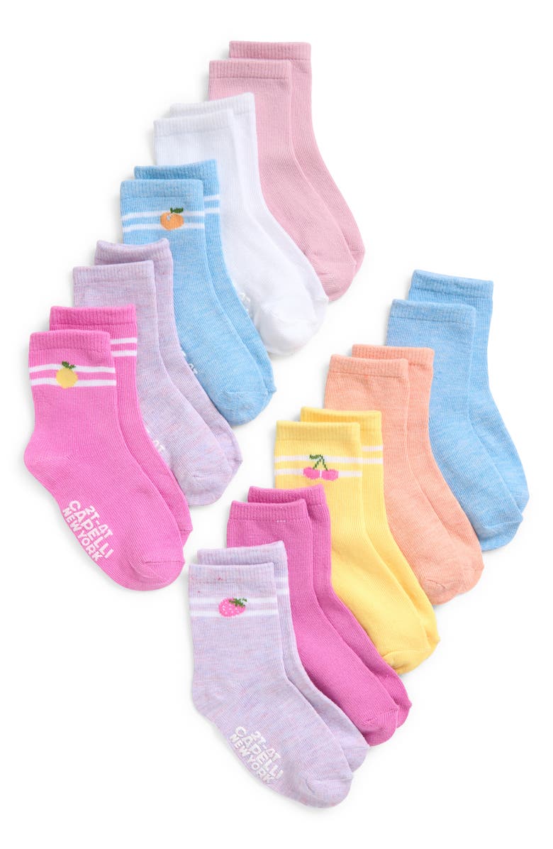 Capelli New York Kids' Sporty Fruit Assorted 10-Pack Gripper Crew Socks, Main, color, 