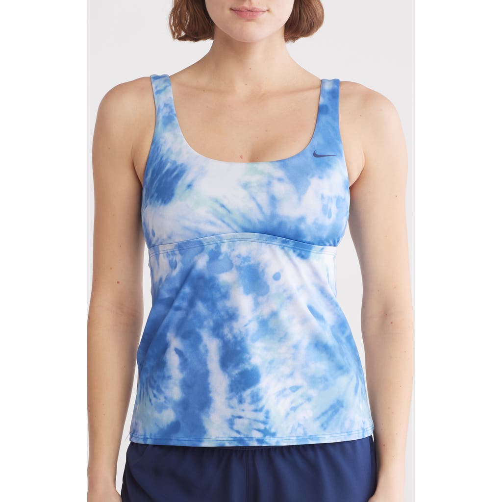 Nike Scoop Neck Tankini In Pacific Blue