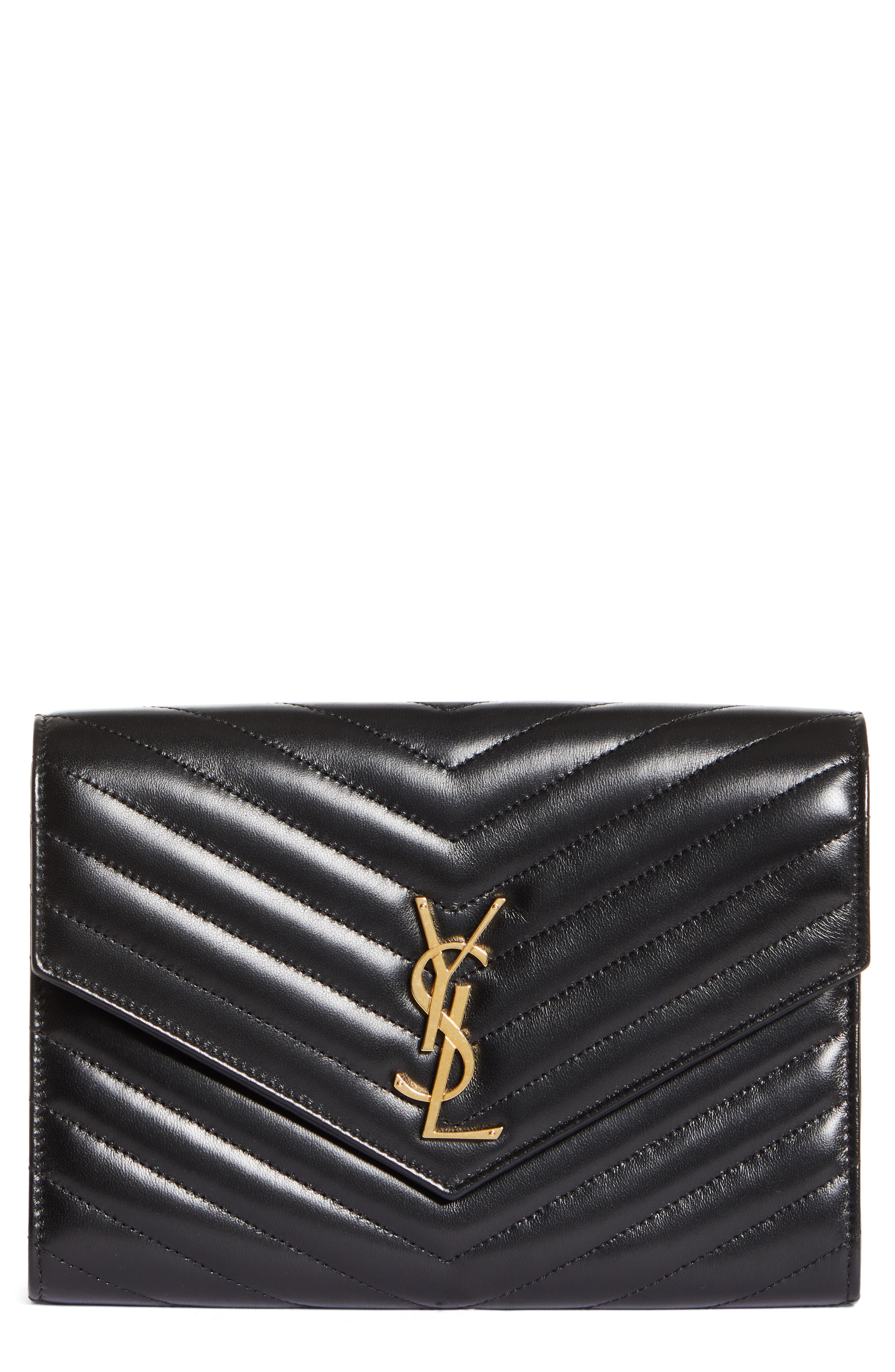 Saint Laurent Cassandre Matelassé Leather Flap Pouch, Main, color, 