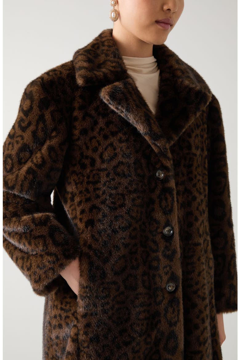 Leila Animal Print Faux Fur Coat, Alternate, color, BROWN