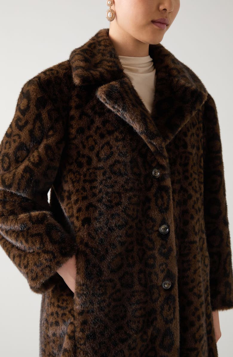 LK Bennett Leila Animal Print Faux Fur Coat, Alternate, color, Brown