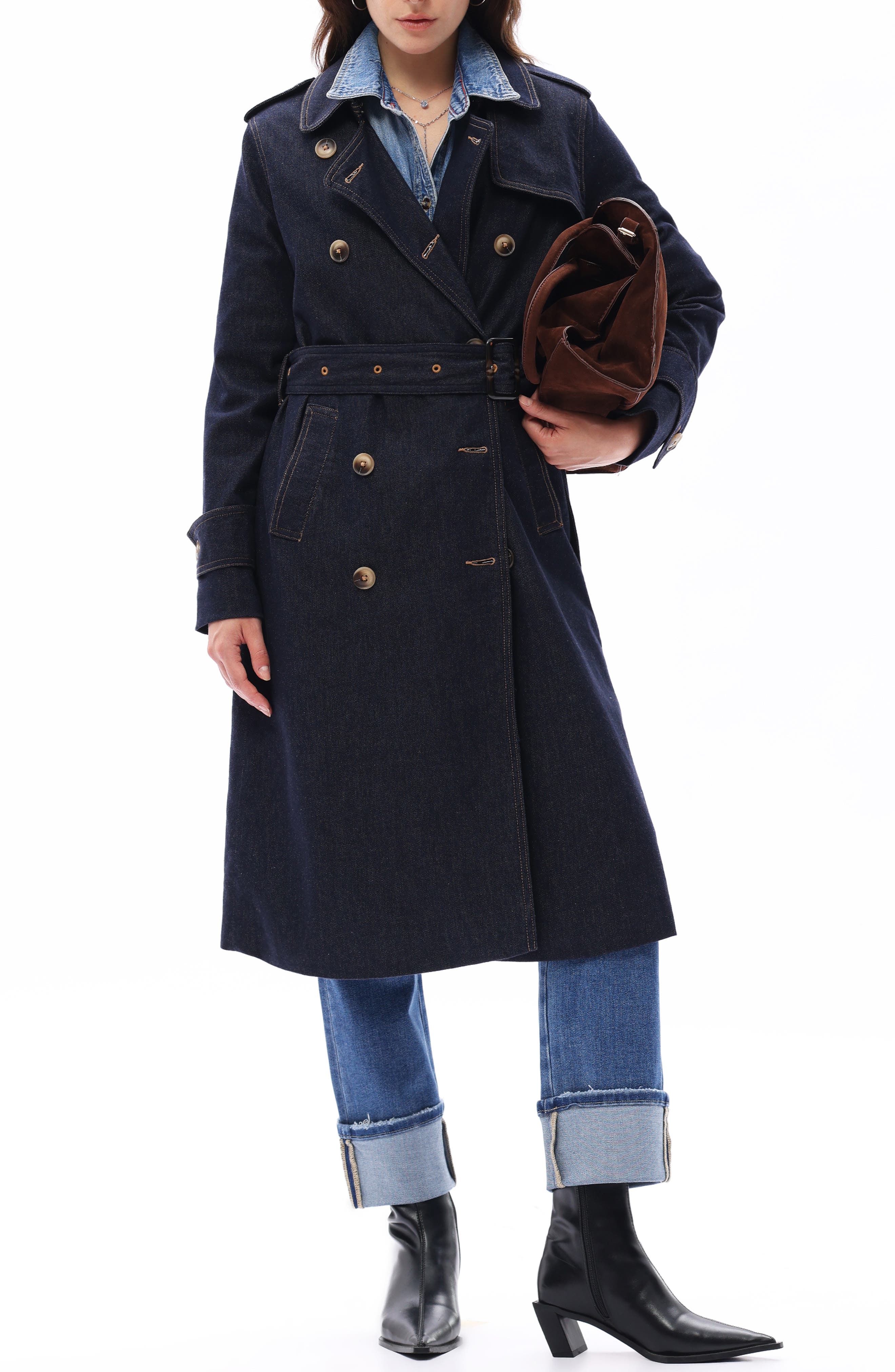 Double Breasted Denim Trench Coat