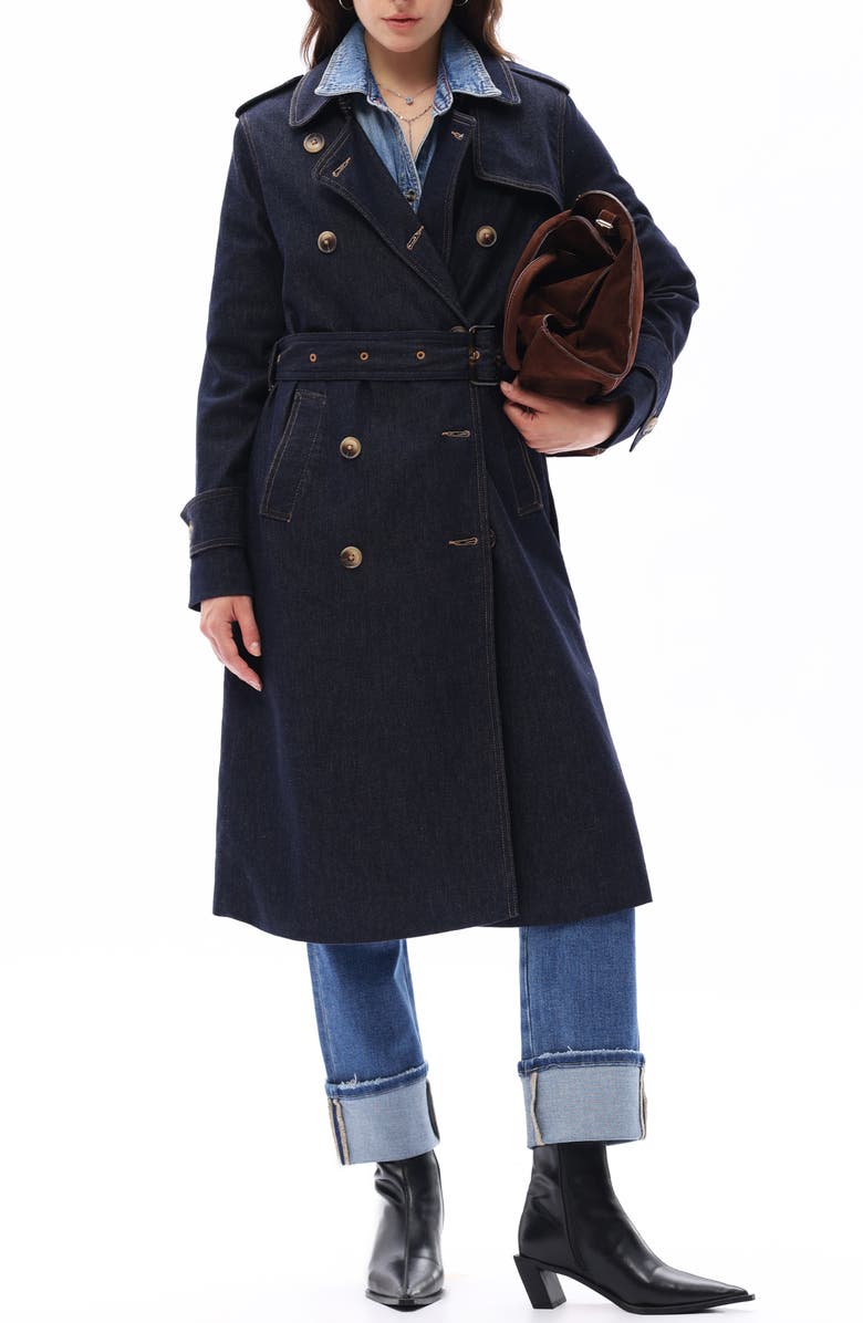 Bayeas Double Breasted Denim Trench Coat, Main, color, Dark Blue