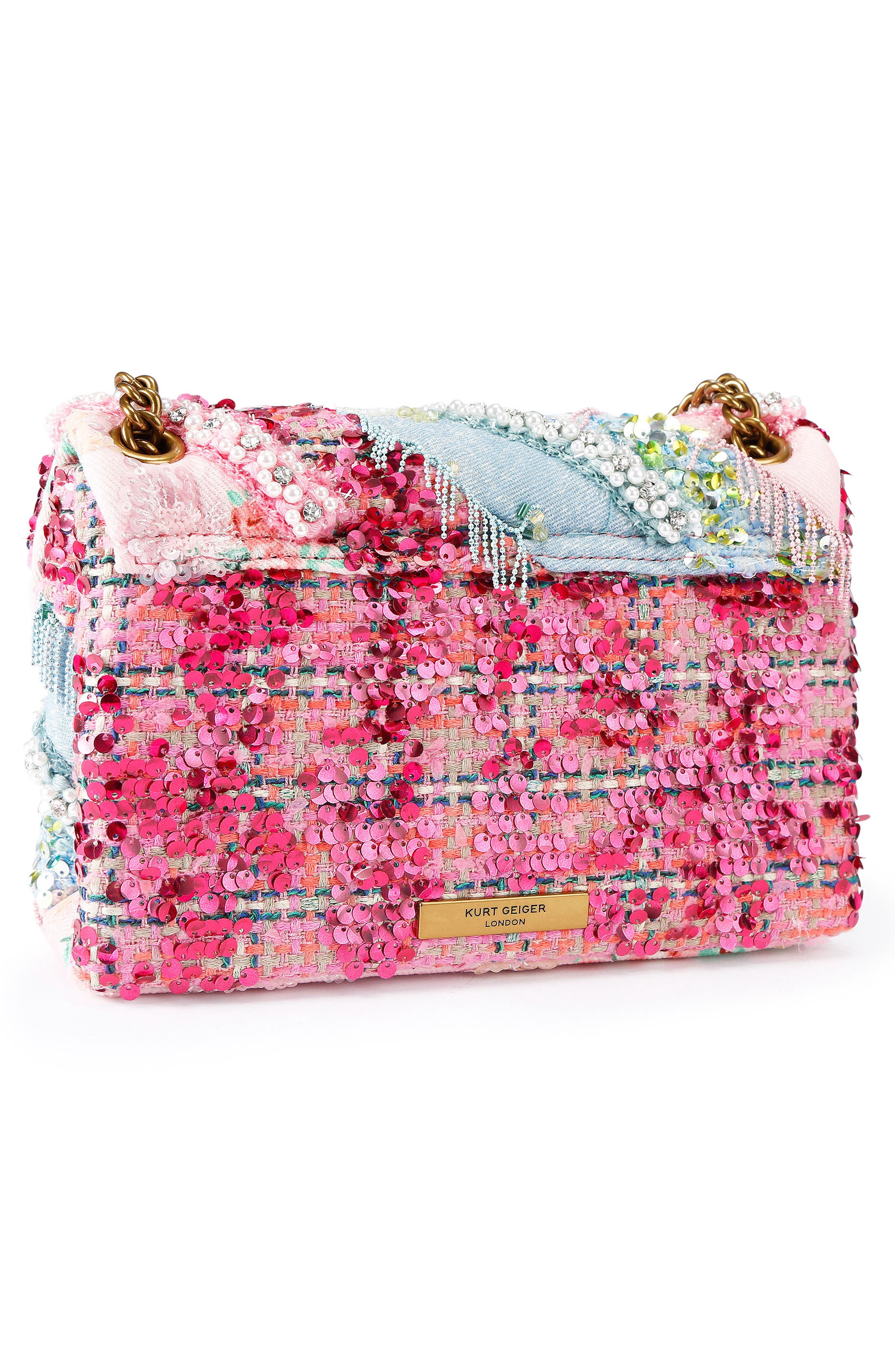 Kurt Geiger London Medium Kensington Beaded & Fringe Convertible Shoulder Bag, Alternate, color, Light/ Pastel Blue