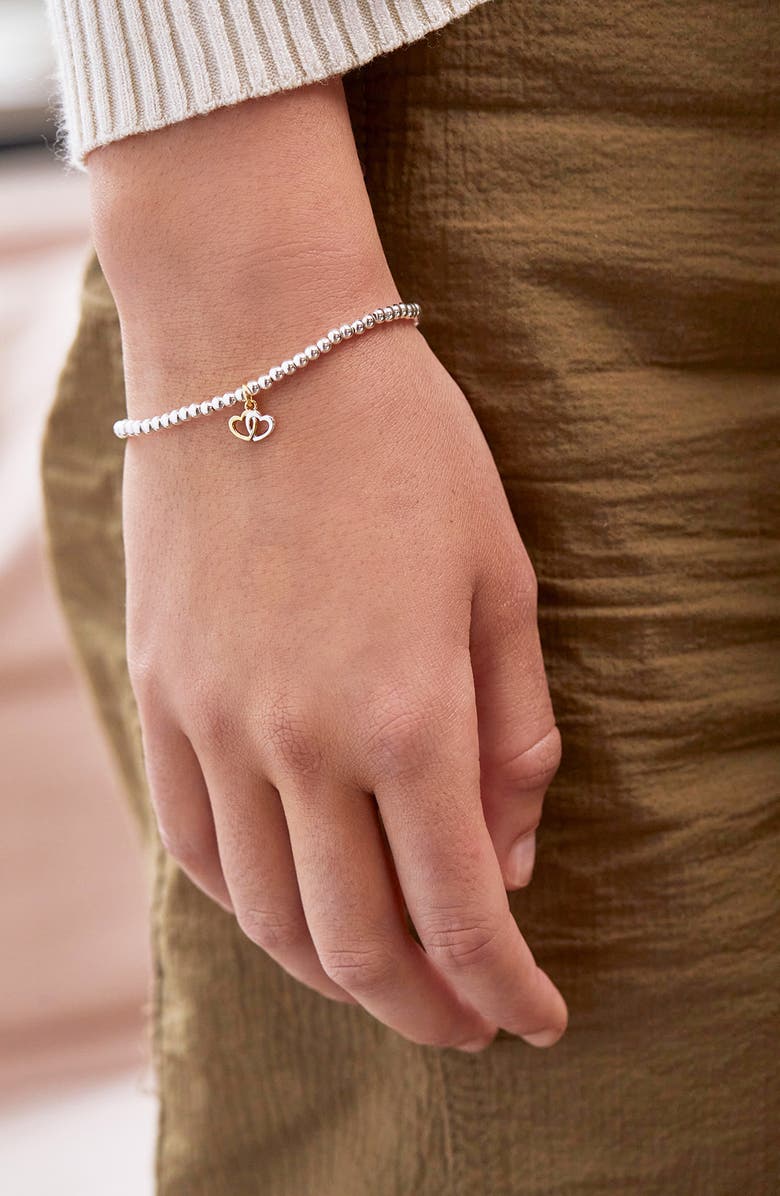 Estella Bartlett Sienna Double Heart Beaded Stretch Bracelet, Alternate, color, Gold And Silver