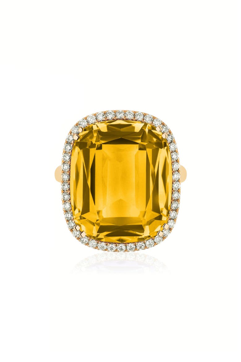 Gossip Cushion Cut Blue Topaz & Diamond Cocktail Ring, Main, color, CITRINE