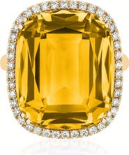 GOSHWARA Gossip Cushion Cut Blue Topaz & Diamond Cocktail Ring