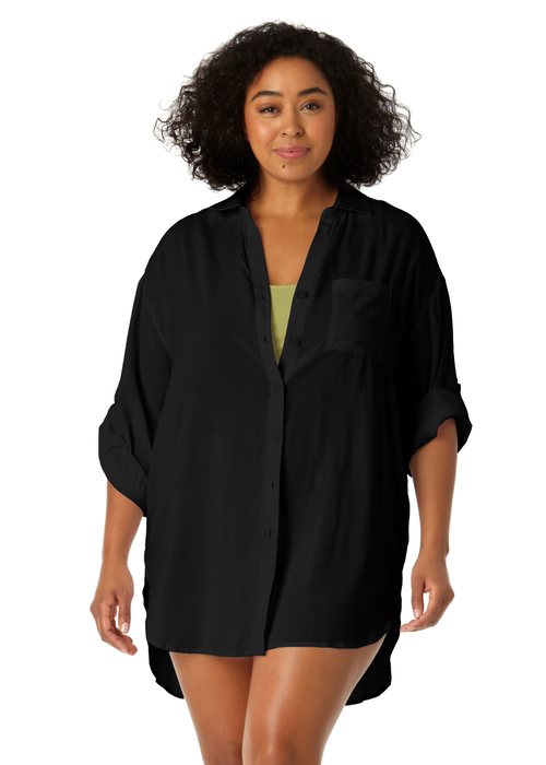 ANNE COLE PLUS LIVE IN COLOR BUTTON DOWN SHIRT SWIMSUIT COVER UP