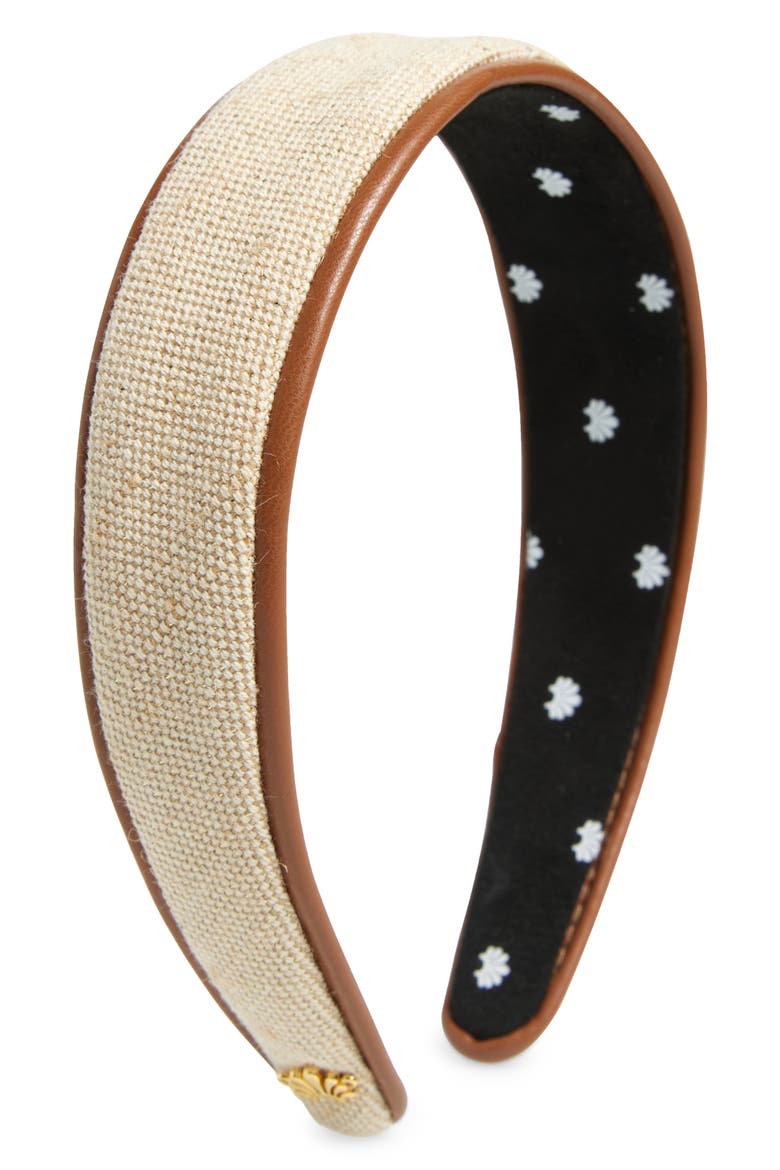 Faux Leather Trim Headband, Main, color, NATURAL CANVAS