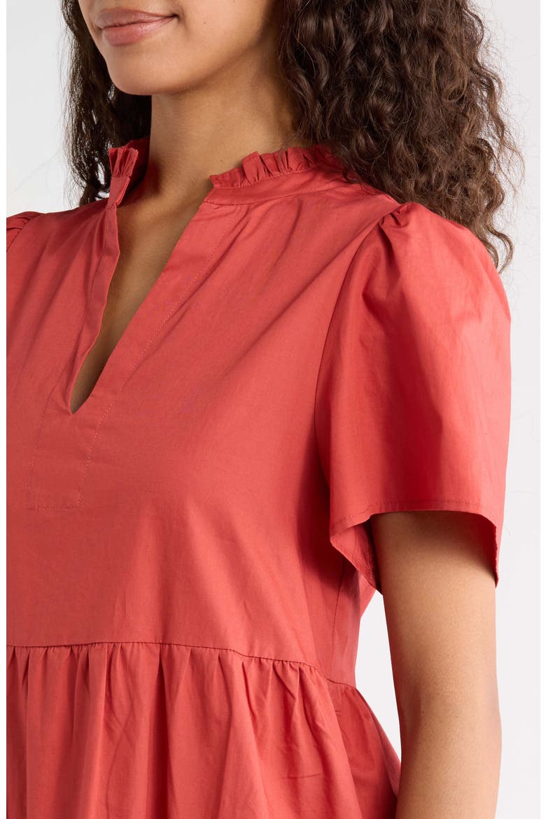 Amayah Puff Shoulder Tiered Cotton Dress, Alternate, color, BRICK