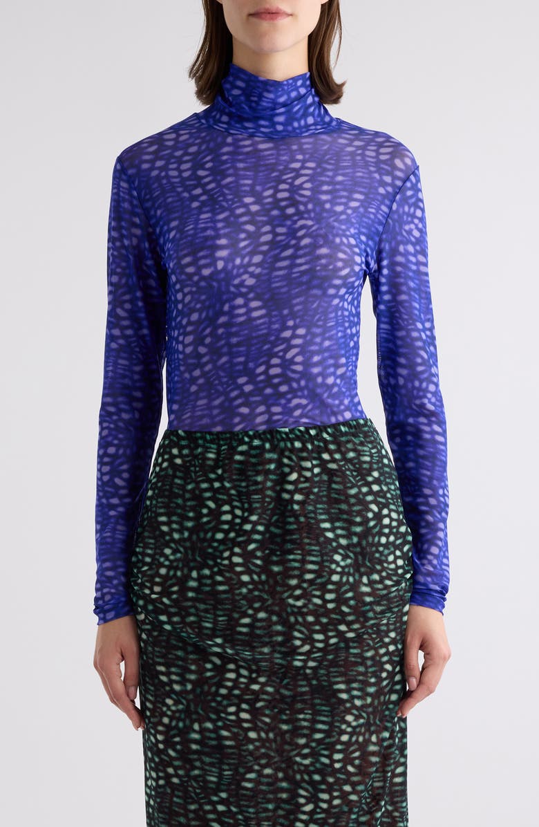 Dries Van Noten Hoyser Print Mesh Turtleneck Top, Main, color, 