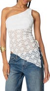 EDIKTED Sheer Lace One-Shoulder Asymmetric Top