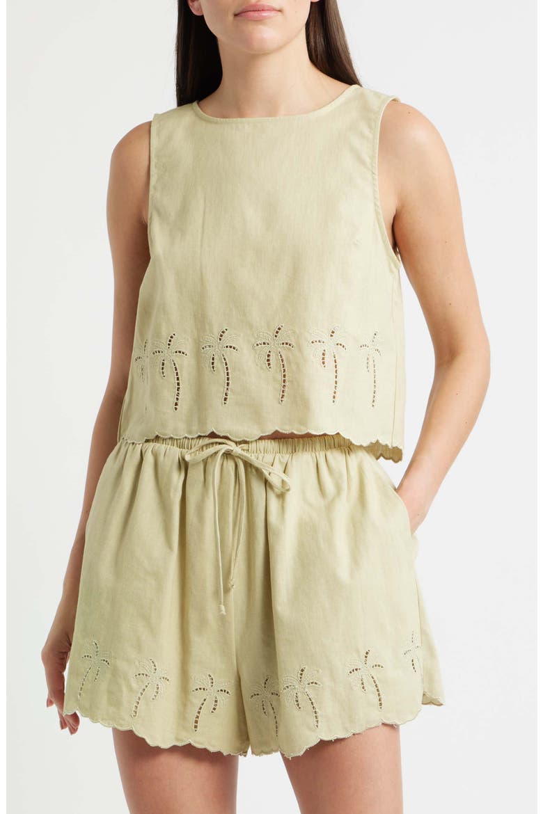 Lia Tie Back Sleeveless Linen & Cotton Top, Main, color, SAGE GREEN