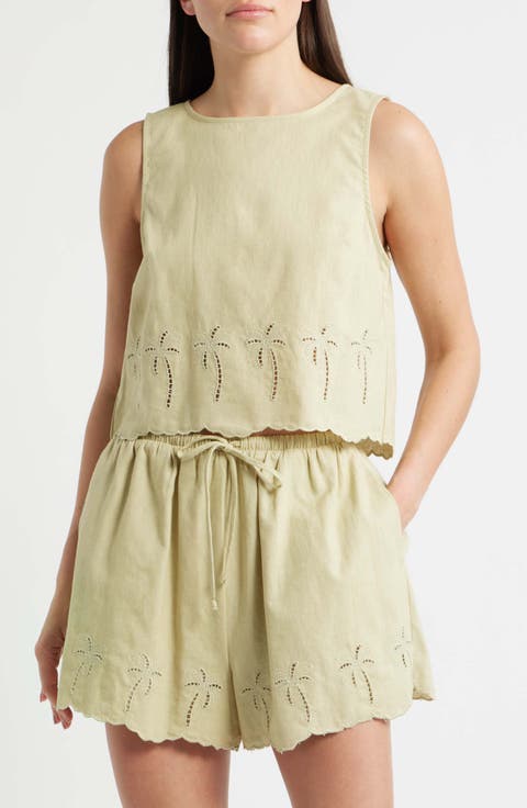 Lia Tie Back Sleeveless Linen & Cotton Top