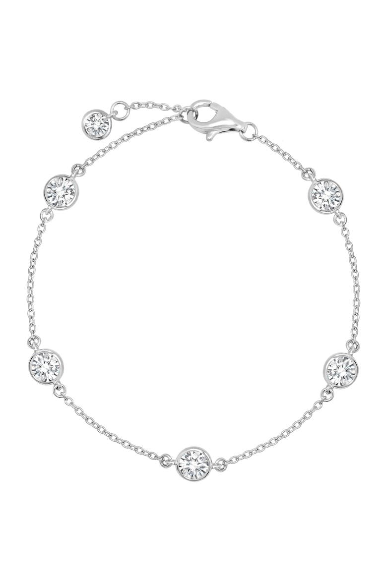 Cubic Zirconia Bezel Station Bracelet, Main, color, PURE PLATINUM/ CLEAR STONE